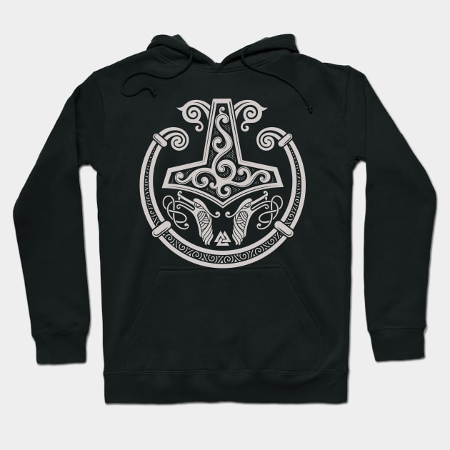 Thors Hammer Mjolnir Norse Pagan Viking Torc Grey Hoodie by Blue Pagan